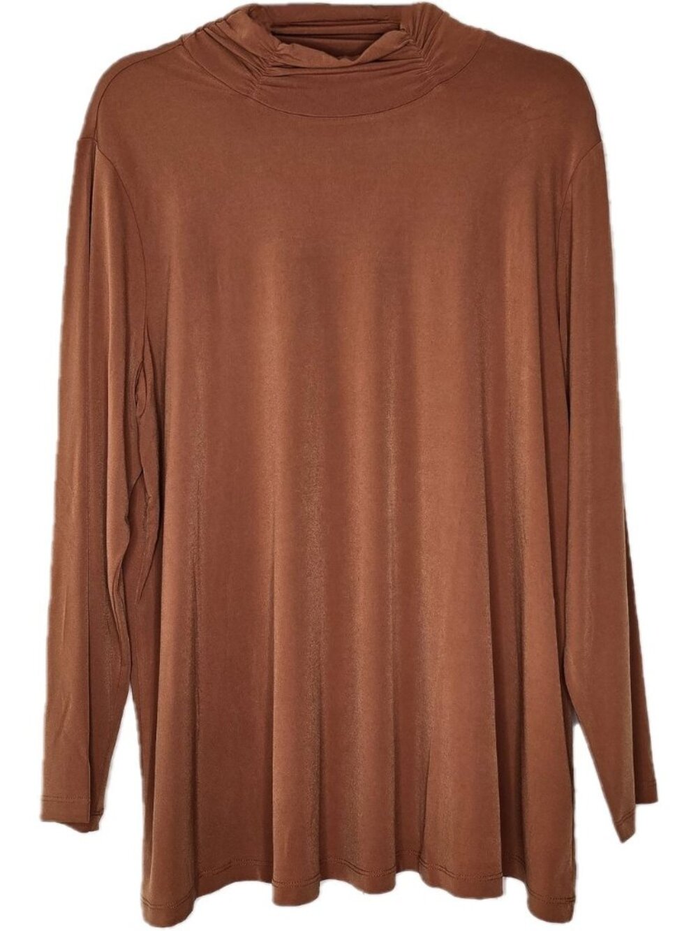 Susan Graver Rust Liquid Knit Mock Neck Tunic Top Plus 1X Long Sleeve